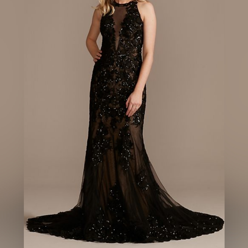 GALINA unaltered black wedding dress sequin train lined lace sleeveless zip 22W